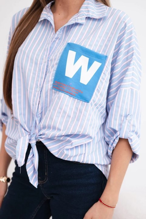 Koszula damska bawełniana w paski z wiązaniem niebieska