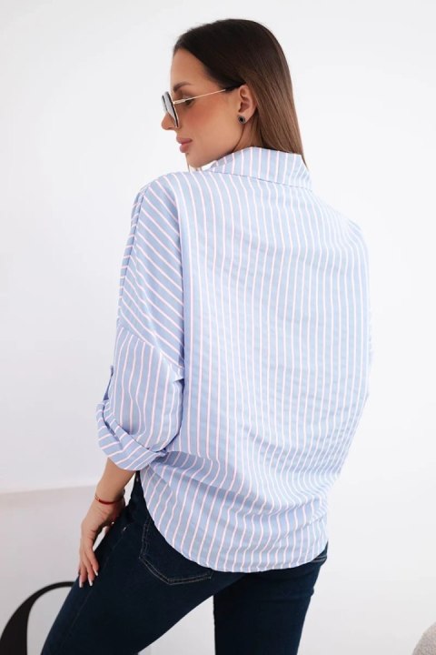Koszula damska bawełniana w paski z wiązaniem niebieska