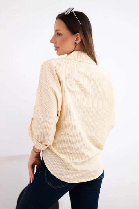 Koszula damska bawełniana w paski z wiązaniem żółta