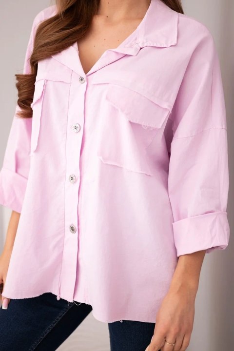 Koszula damska bawełniana z kieszeniami jasno fioletowa