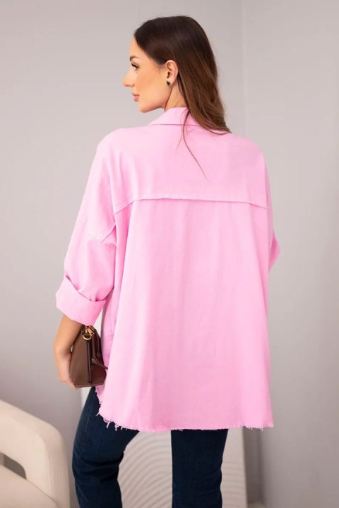 Koszula damska bawełniana z kieszeniami jasno różowa