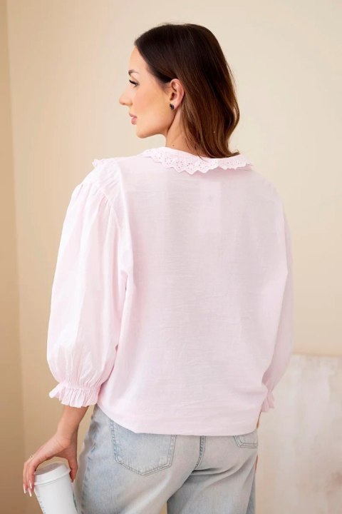 Koszula damska bawełniana z koronką i wiązaniem cukierkowy róż