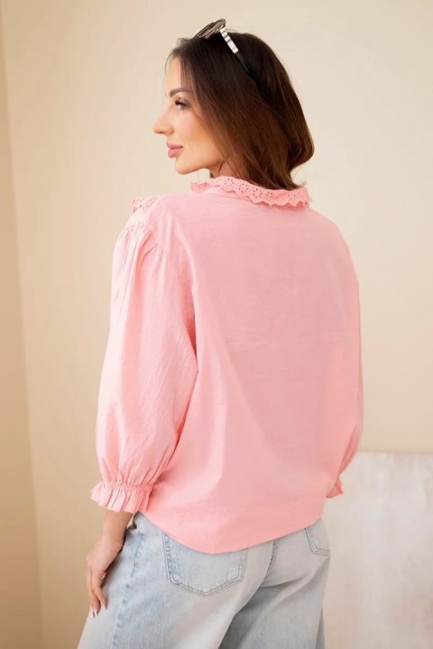 Koszula damska bawełniana z koronką i wiązaniem morelowa