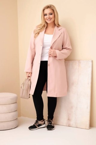 Płaszcz damski Plus Size długi z kołnierzem i kieszeniami ciemny pudrowy róż