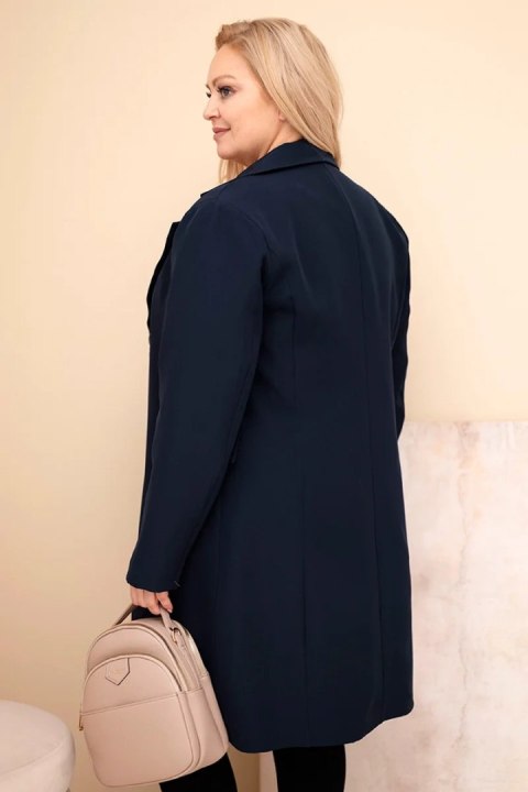 Płaszcz damski Plus Size długi z kołnierzem i kieszeniami granatowy