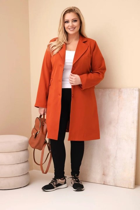 Płaszcz damski Plus Size długi z kołnierzem i kieszeniami rudy