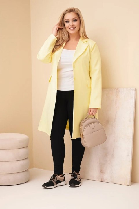 Płaszcz damski Plus Size długi z kołnierzem i kieszeniami żółty
