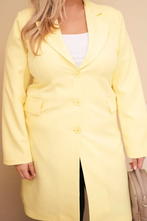 Płaszcz damski Plus Size długi z kołnierzem i kieszeniami żółty