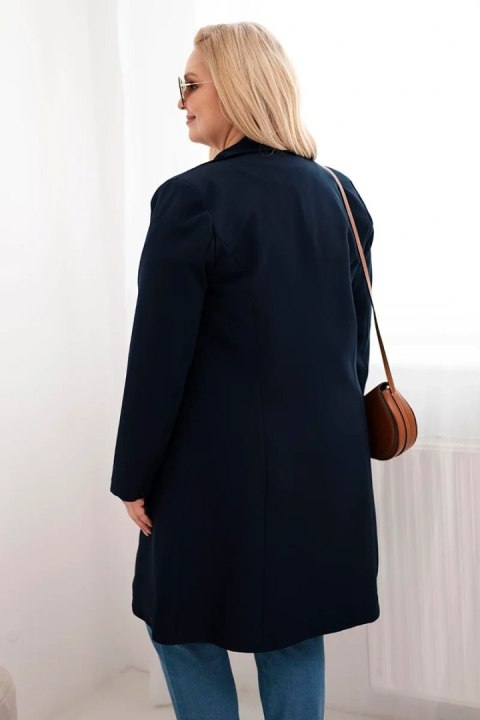 Płaszcz damski Plus Size dwurzędowy z kołnierzem granatowy