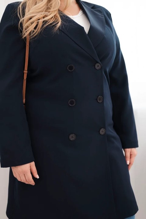 Płaszcz damski Plus Size dwurzędowy z kołnierzem granatowy