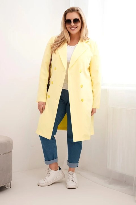 Płaszcz damski Plus Size dwurzędowy z kołnierzem żółty