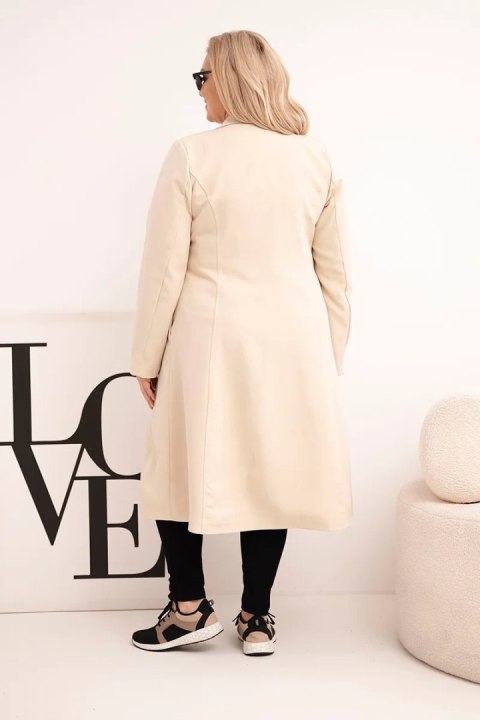 Płaszcz damski Plus Size klasyczny z guzikami i kołnierzem beżowy