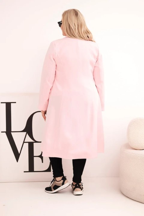 Płaszcz damski Plus Size klasyczny z guzikami i kołnierzem cukierkowy róż