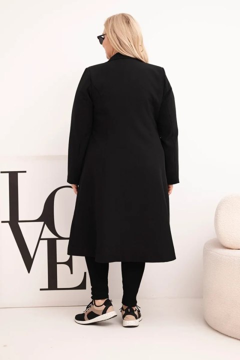 Płaszcz damski Plus Size klasyczny z guzikami i kołnierzem czarny