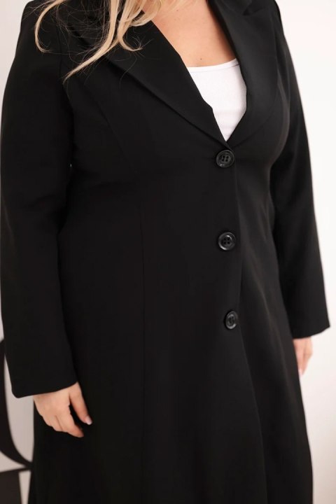 Płaszcz damski Plus Size klasyczny z guzikami i kołnierzem czarny