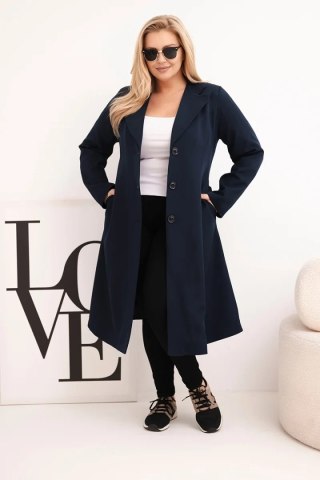 Płaszcz damski Plus Size klasyczny z guzikami i kołnierzem granatowy