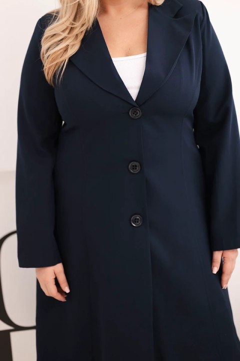 Płaszcz damski Plus Size klasyczny z guzikami i kołnierzem granatowy
