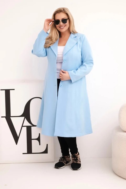 Płaszcz damski Plus Size klasyczny z guzikami i kołnierzem niebieski