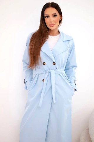 Płaszcz damski wiązany w talii z kołnierzem niebieski