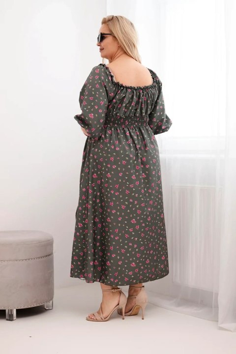 Sukienka damska Plus Size z dekoltem na troczki i elastyczną talią khaki