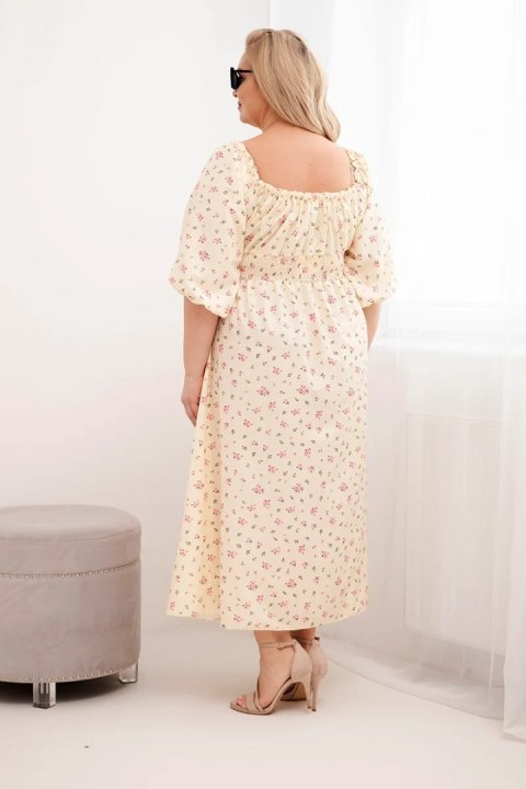 Sukienka damska Plus Size z dekoltem na troczki i elastyczną talią żółta