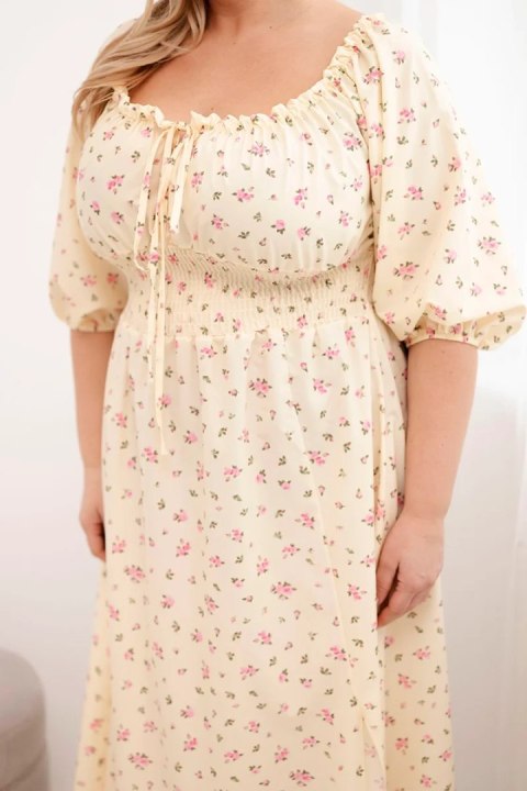 Sukienka damska Plus Size z dekoltem na troczki i elastyczną talią żółta