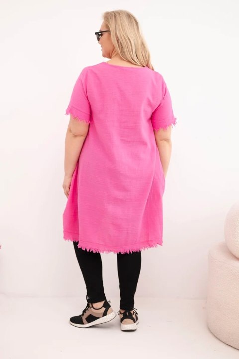 Sukienka damska bawełniana Plus Size z dłuższym tyłem i kieszenią różowa