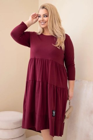 Sukienka damska bawełniana Plus Size z falbanami i podwiniętym rękawem śliwkowa