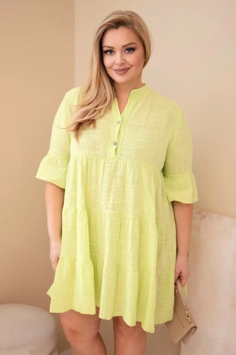 Sukienka damska bawełniana Plus Size z falbanami jasno zielona