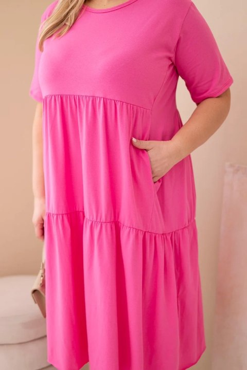 Sukienka damska bawełniana Plus Size z krótkim rękawem i falbaną różowa