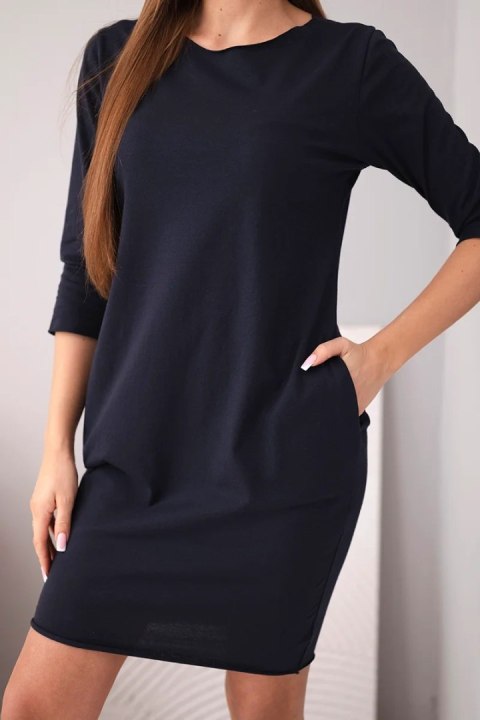 Sukienka damska bawełniana z rękawem 3/4 i kieszeniami granatowa