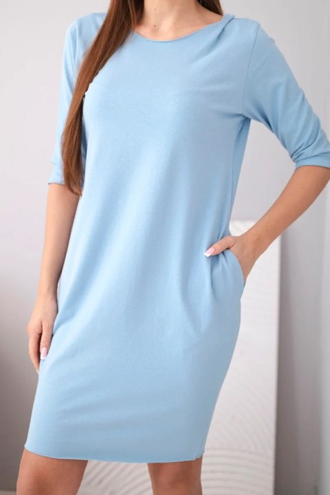 Sukienka damska bawełniana z rękawem 3/4 i kieszeniami niebieska
