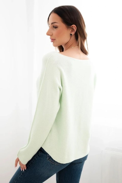 Sweter damska z wiskozą z dekoltem w serek jasny miętowy