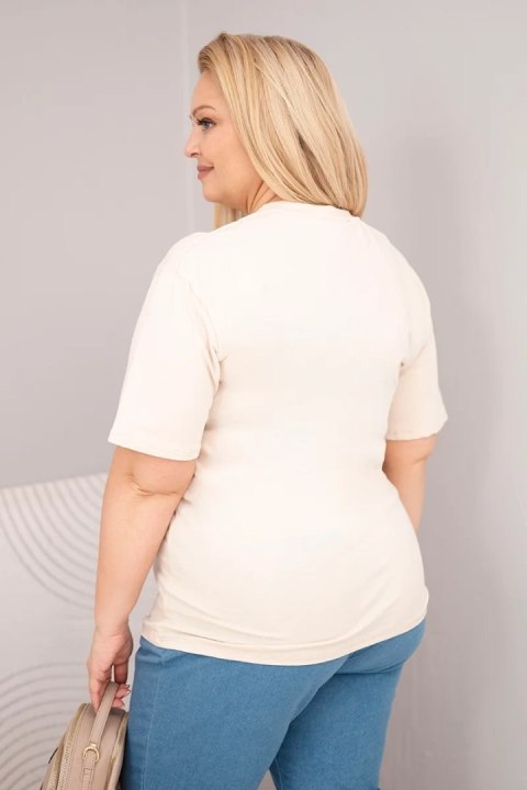 Bluzka damska bawełniana Plus Size z krótkim rękawem basic beżowa