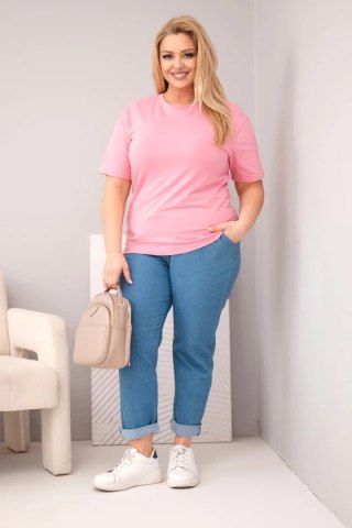 Bluzka damska bawełniana Plus Size z krótkim rękawem basic jasno różowa