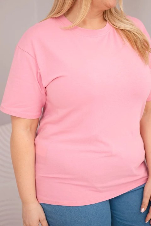 Bluzka damska bawełniana Plus Size z krótkim rękawem basic jasno różowa