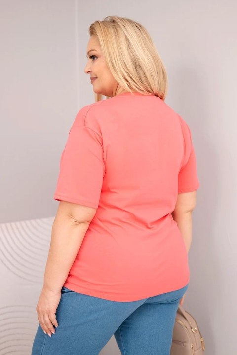 Bluzka damska bawełniana Plus Size z krótkim rękawem basic malinowa