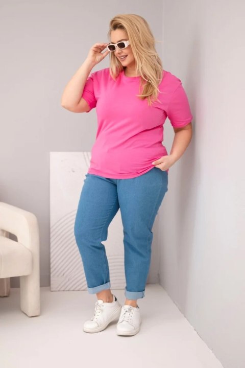 Bluzka damska bawełniana Plus Size z krótkim rękawem basic różowa