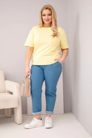 Bluzka damska bawełniana Plus Size z krótkim rękawem basic żółta