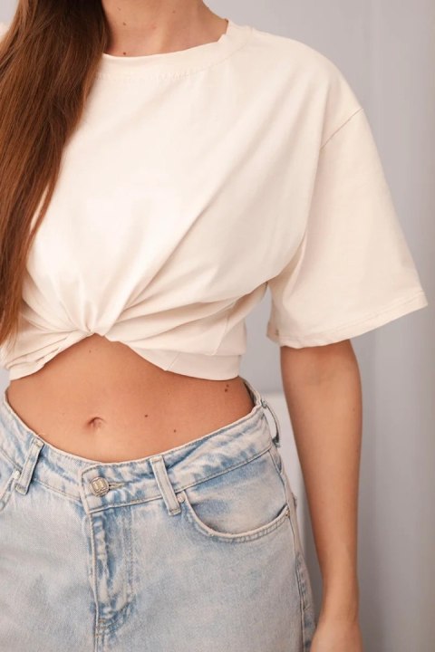 Bluzka damska bawełniana basic z krótkim rękawem beżowa