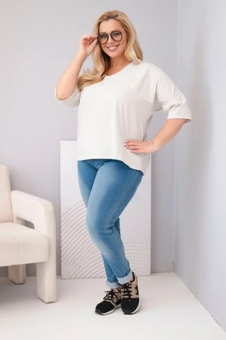 Bluzka damska bawełniana oversize Plus Size z dekoltem V beżowa