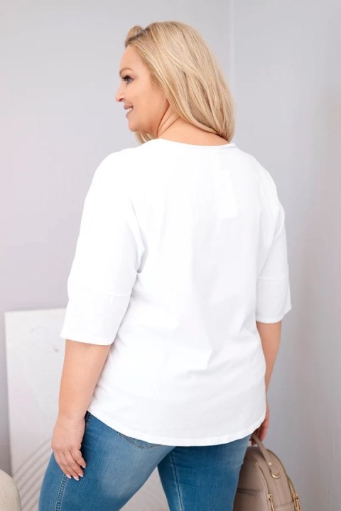 Bluzka damska bawełniana oversize Plus Size z dekoltem V biała