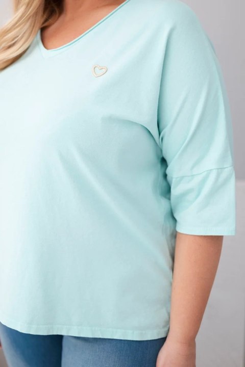 Bluzka damska bawełniana oversize Plus Size z dekoltem V miętowa