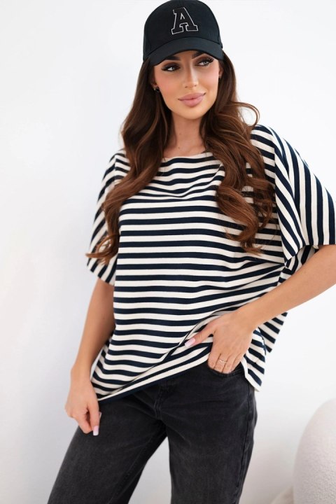 Bluzka damska bawełniana w paski z krótkim rękawem czarna