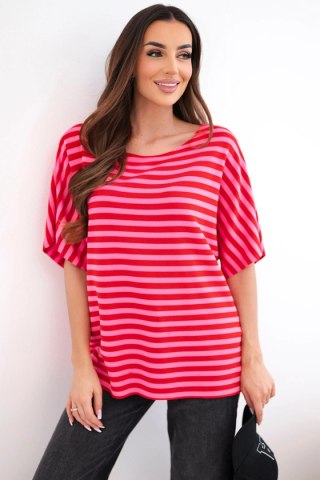 Bluzka damska bawełniana w paski z krótkim rękawem czerwona
