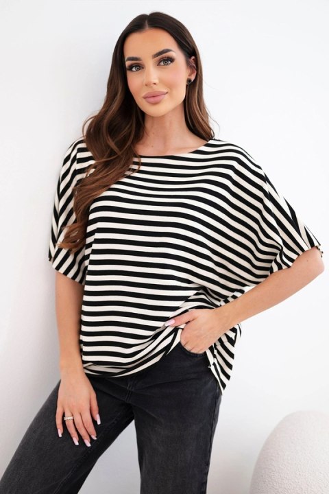 Bluzka damska bawełniana w paski z krótkim rękawem granatowa