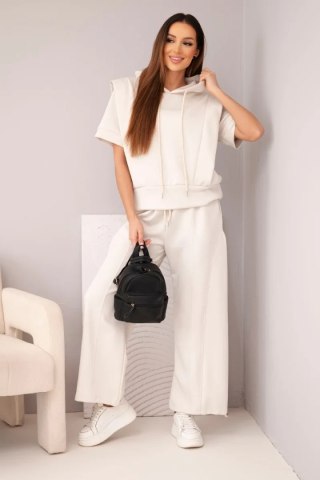 Komplet damski masełkowy bluza z kapturem i luźne spodnie z wiązaniem beżowy