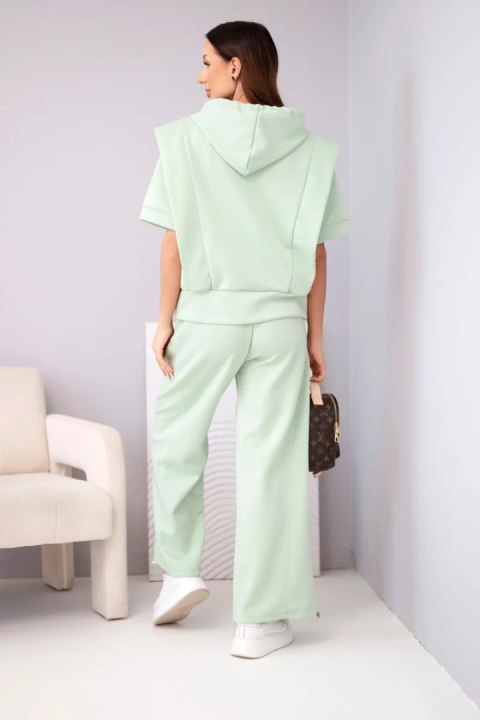 Komplet damski masełkowy bluza z kapturem i luźne spodnie z wiązaniem ciemny miętowy