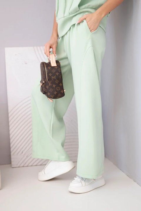 Komplet damski masełkowy bluza z kapturem i luźne spodnie z wiązaniem ciemny miętowy