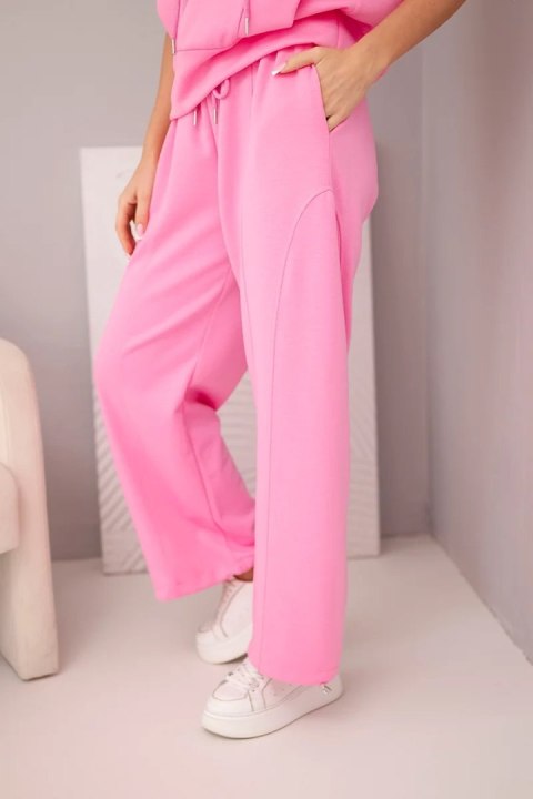 Komplet damski masełkowy bluza z kapturem i luźne spodnie z wiązaniem jasny różowy